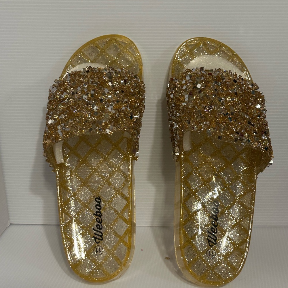 Gold Bling Sparkling “ WeeBoo” Gel Slide Sandles